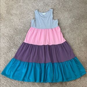 Hanna Andersson girls grey, pink, purple, blue tiered racerback tank maxi dress